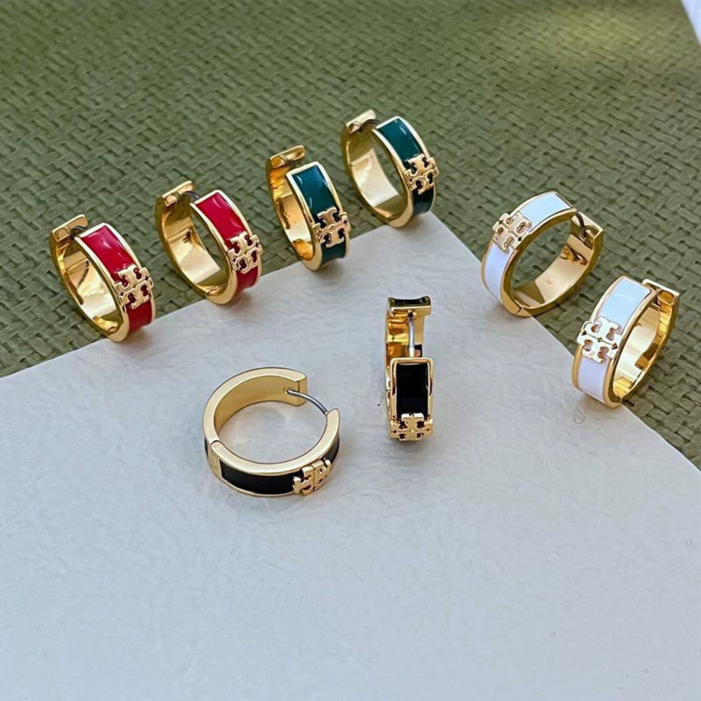 Tory Burch Enamel Inlaid Letter Earrings Metal